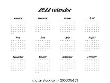 Wall calendar 2022. Blank printable vertical one-page calendar. Vector illustration 10 EPS.