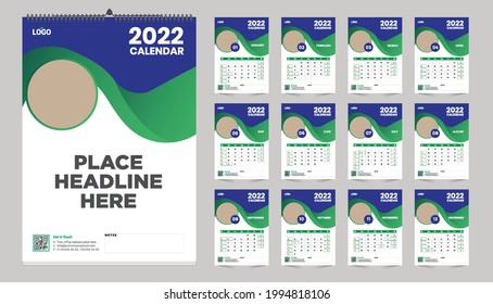 wall calendar 2022 design template with vector