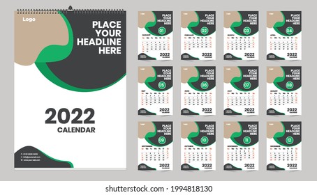 wall calendar 2022 design template with vector