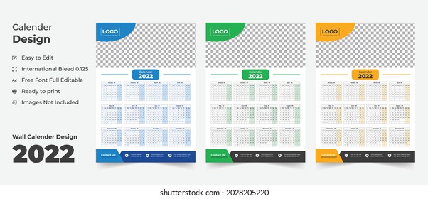 Wall Calendar 2022, Wall calendar design template for 2022, simple, clean, and elegant design for 2022,2022 wall calendar template design, Wall calendar 2022.	
