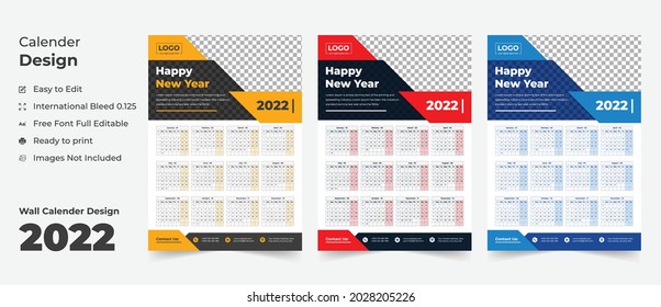 Wall Calendar 2022, Wall calendar design template for 2022, simple, clean, and elegant design for 2022,2022 wall calendar template design, Wall calendar 2022.	
