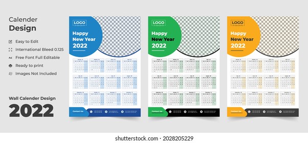 Wall Calendar 2022, Wall calendar design template for 2022, simple, clean, and elegant design for 2022,2022 wall calendar template design, Wall calendar 2022.	

