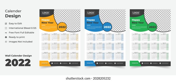 Wall Calendar 2022, Wall Kalender Design Vorlage für 2022, einfach, sauber und elegant Design für 2022,2022 Wand-Kalender-Template Design, Wall Kalender 2022.	

