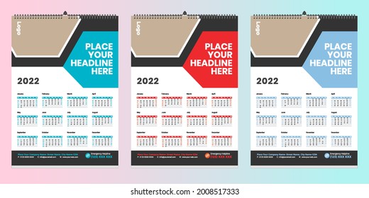 Wall Calendar 2022 Design mit Vektorgrafik