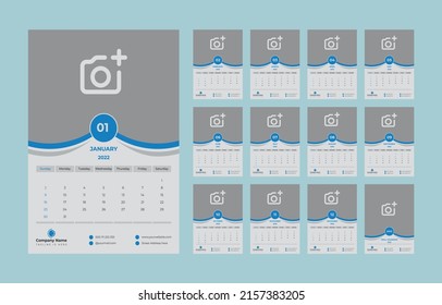 Wall Calendar 2022. Monthly Wall Calendar 2022. Calendar size 11.69×16.54 inches with .125 inch bleed.