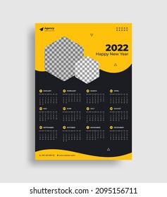 Wall Calendar 2022, simple, clean, modern 12 months calendar one-page calendar