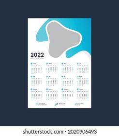 Wall Calendar 2022 Template Or 1 Page Wall Calendar 2022