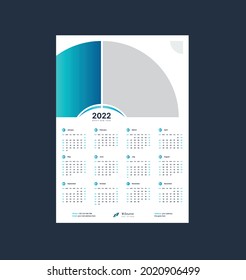 Wall Calendar 2022 Template Or 1 Page Wall Calendar 2022