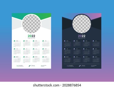 Wall Calendar 2022 Template, 1 Page Wall Calendar 2022