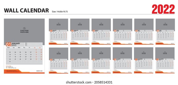Wall Calendar 2022 template - 12 months. Just add your Logo, 
Company details, Photos and you are ready to print.