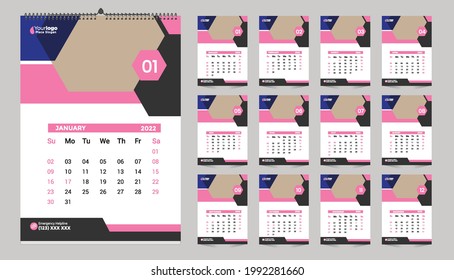 Idea de diseño de plantillas para el calendario de pared 2022, Calendario 2022