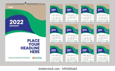 Wall Calendar 2022 Template Design Idea, Calendar 2022