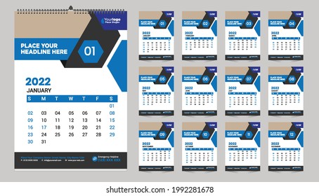 Wall Calendar 2022 Template Design Idea, Calendar 2022