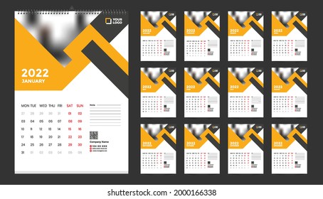 Wall calendar 2022 template design with vector. Planner diary with Place for Photo.