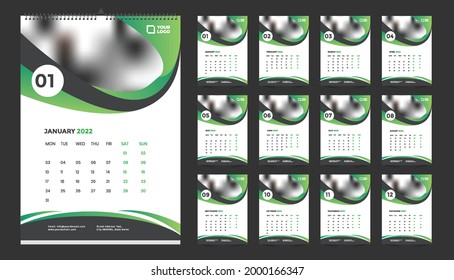 Wall calendar 2022 template design with vector. Planner diary with Place for Photo.