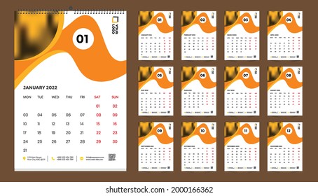 Wall calendar 2022 template design with vector. Planner diary with Place for Photo.