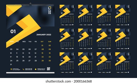 Diseño de plantillas de calendario de pared 2022 con vector. Diario de Planner con Place for Photo.