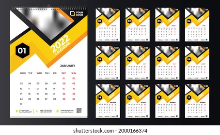 Wall calendar 2022 template design with vector. Planner diary with Place for Photo.