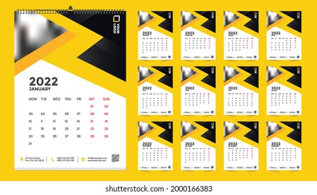 Wall calendar 2022 template design with vector. Planner diary with Place for Photo.