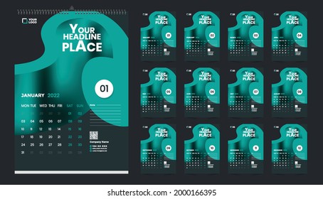 Wall calendar 2022 template design with vector. Planner diary with Place for Photo.