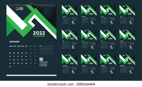 Diseño de plantillas de calendario de pared 2022 con vector. Diario de Planner con Place for Photo.