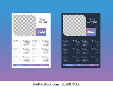 Diseño de plantillas de Calendario Paralelo 2022, Calendario de pared de 1página 2022