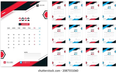 Diseño de plantillas de calendario de pared 2022