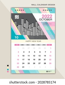 Wall calendar 2022 template pastel creative backgrounds, October layout, Desk calendar 2022 minimal design, poster, planner, Calendar date, Week starts on Sunday, Stationery, vertical page, vector