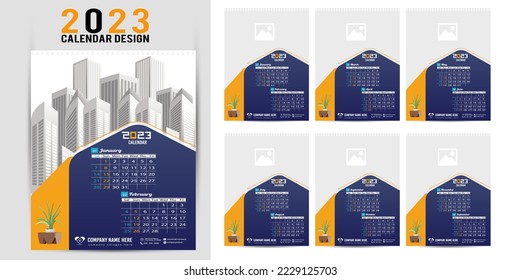 Wall Calendar 2023 Creative design, Simple monthly vertical date Layout for 2023 year in English. 12 months Calendar templates, Modern new year calendar design. Corporate or business calendar.