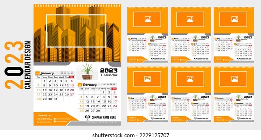 Wall Calendar 2023 Creative design, Simple monthly vertical date Layout for 2023 year in English. 12 months Calendar templates, Modern new year calendar design. Corporate or business calendar.
