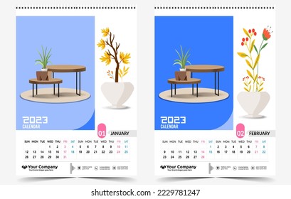 Wall Calendar 2023 Creative design, Simple monthly vertical date Layout for 2023 year in English. 12 months Calendar templates, Modern new year calendar design. Corporate or business calendar.