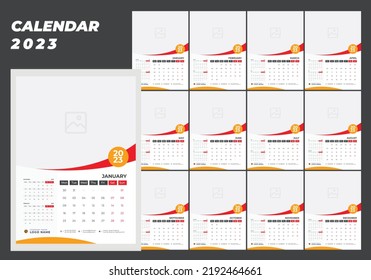 diseño de wall Calendar 2023, diseño de plantilla Calendar 2023. La semana comienza el domingo en el calendario negro y azul para el hombre de negocios. Planificador de escritorio con un estilo sencillo y limpio.