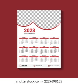 Wall Calendar 2023 Design template, 12 Month wall calendar 2023, Modern wall calendar design for new year 2023, Abstract wall calendar 2023 template design