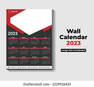 Muro Calendario 2023 Plantilla de diseño, calendario de pared de 12 meses 2023, diseño de calendario de pared moderno para el nuevo año 2023, diseño de plantilla de calendario de pared abstracto 2023