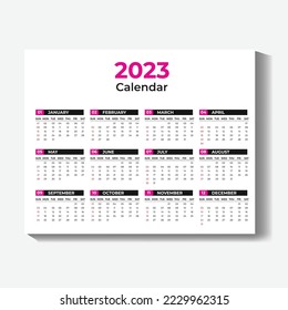Wall Calendar 2023 Design template, 12 Month wall calendar 2023, Modern wall calendar design for new year 2023, Abstract wall calendar 2023 template design