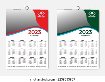 Wall Calendar 2023 Design template, 12 Month wall calendar 2023, Modern wall calendar design for new year 2023, Abstract wall calendar 2023 template design