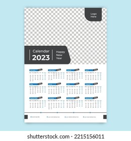 Wall calendar 2023 template design vector, one page wall calendar 2023 template, single wall calendar 2023