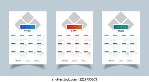 Wall Calendar 2023 Template Design or One Page Wall Calendar 2023 