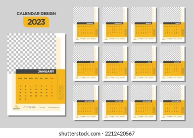Wall Calendar 2023 template Yellow Design