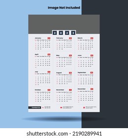 Wall Calendar For 2023 Year, Calendar Design, Vector, Template, Single Page Calendar, Calendar