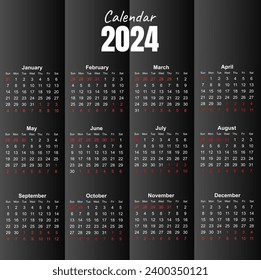 Wall Calendar 2024 with 12 months. Full year calendar with minimalist design.