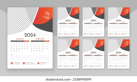 Wall calendar 2024, Company Calendar template, Week start Sunday, 6 page wall calendar 2024, Wall calendar in a minimalist style