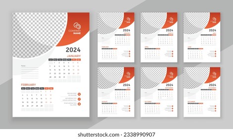 Wall calendar 2024, Company Calendar template, Week start Sunday, Vector wall calendar 2024, Wall calendar in a minimalist style
