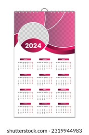 Wall Calendar 2024, Wall calendar design template for 2024, minimalist, clean, and elegant design Calendar for 2024,wall calendar template design