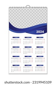 Wall Calendar 2024, Wall calendar design template for 2024, minimalist, clean, and elegant design Calendar for 2024,wall calendar template design