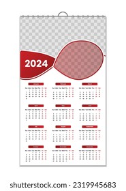 Wall Calendar 2024, Wall calendar design template for 2024, minimalist, clean, and elegant design Calendar for 2024,wall calendar template design