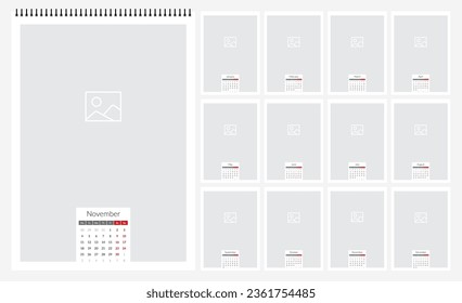 Wall calendar 2024 english corporate design template week start Monday