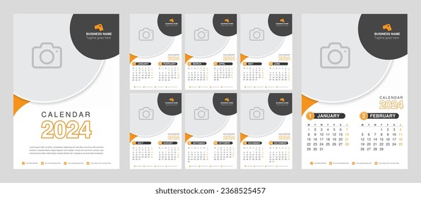 Wall calendar 2024 in minimalist style design template for business