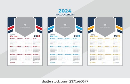 Wall calendar 2024 single page, one page modern wall calendar 2024 design, Week start on Monday