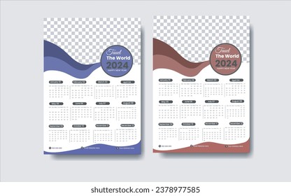  Plantilla de calendario de pared 2024 .2023 plantilla de diseño de calendario de pared de una página, diseño de calendario creativo abstracto colorido 2024.